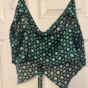 Topshop Black and Green Floral Tank Top